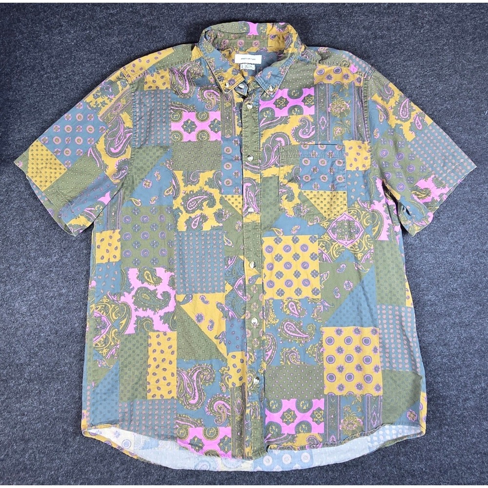 Y2K Urban Outfitters Women's Patchwork Paisley Button Down Shirt Boho Size XL